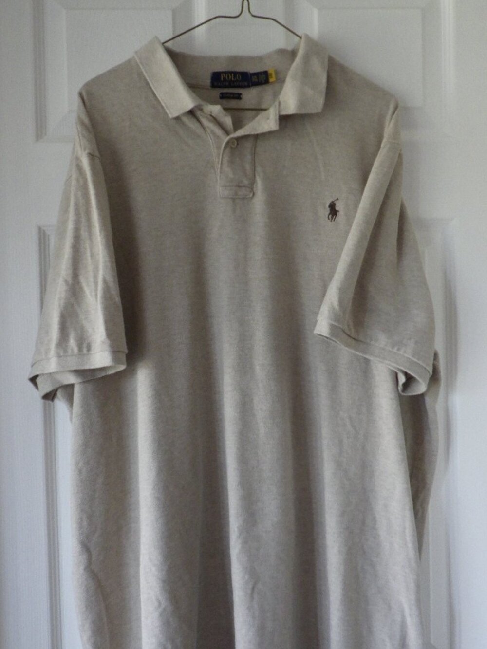 Polo Ralph Lauren Men's Polo Shirt 2XL Beige Short Sleeve Brown Pony Golf Rugby